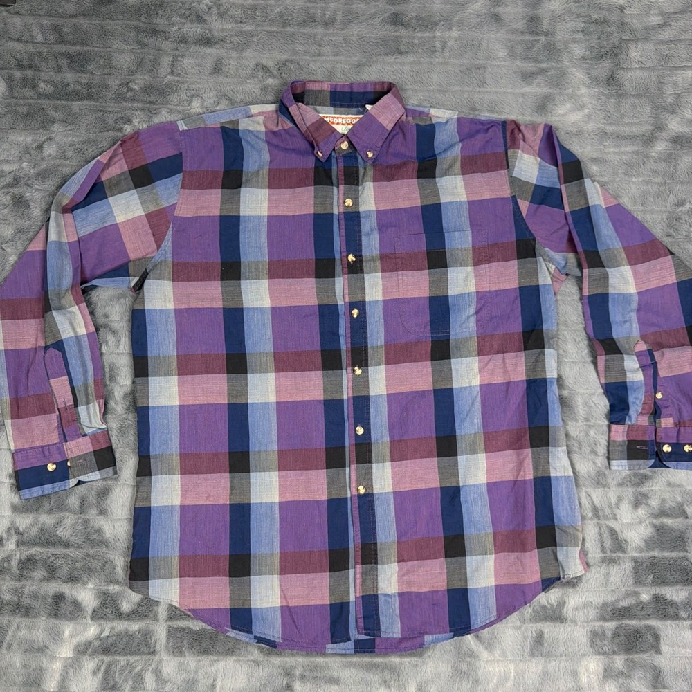 McGregor Classics Mens XL Purple Blue Plaid Button Down Long Sleeve Shirt 6926